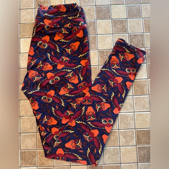 LuLaRoe Leggings Orange Red Autumn Pattern - Picture 1 of 4